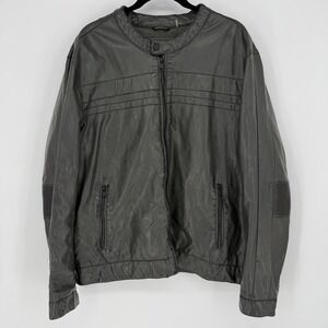BLACK RIVET MEN'S DISTRESSED GREY MOTO JACKET FAUX LEATHER XXL -- FLAWED